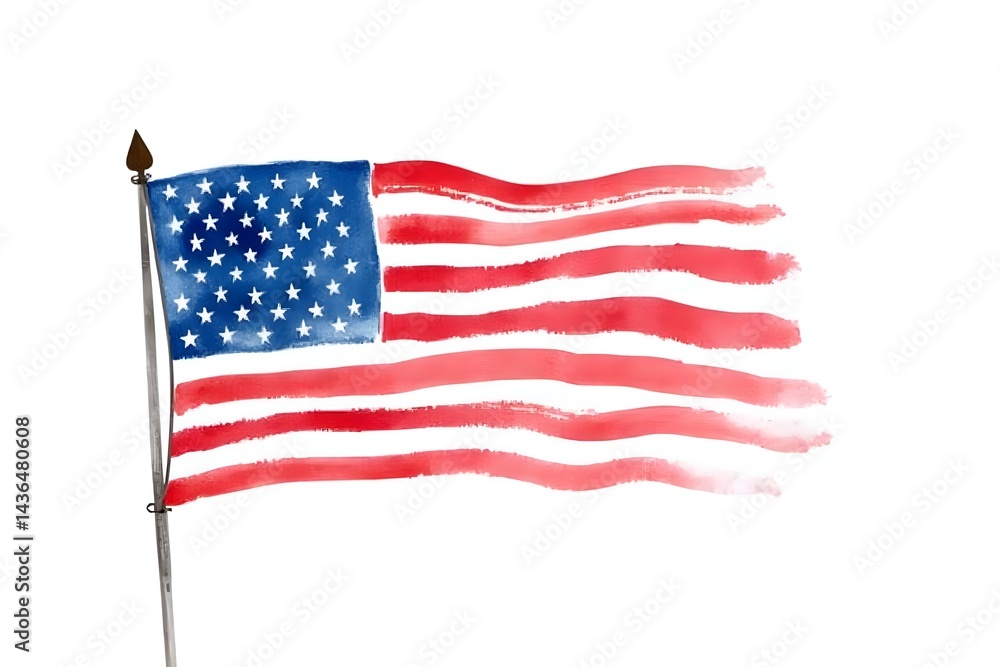 Fototapeta premium Watercolor Fourth of July Flag in Red, White, and Blue on White Background