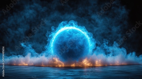 Mystic Celestial Orb: A Glowing Sphere Enveloped in Ethereal Smoke and Illuminated by Glowing Embers