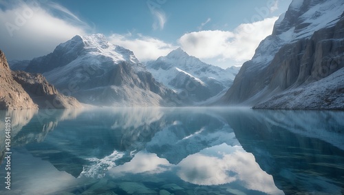Wallpaper Mural Mountain Reflected in Lake View with Snow and Clouds Torontodigital.ca