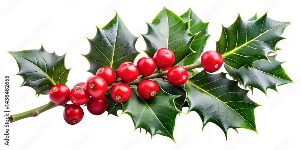 Fototapeta premium winter holly branch with berry isolated on white background PNG