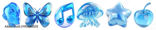 Obraz na płótnie PNG Glossy blue 3D icons collection, element set on transparent background w salonie