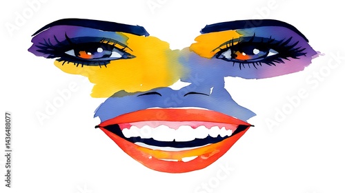 Wallpaper Mural Abstract watercolor portrait of a smiling woman's face, vibrant colors, expressive eyes, bright lips Torontodigital.ca