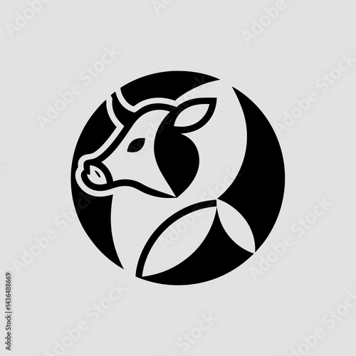 Cow Grazing Icon Logo Silhouette Vector