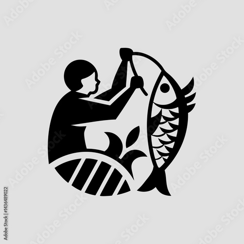 Prawn Fish Line Art Logo Silhouette Vector
