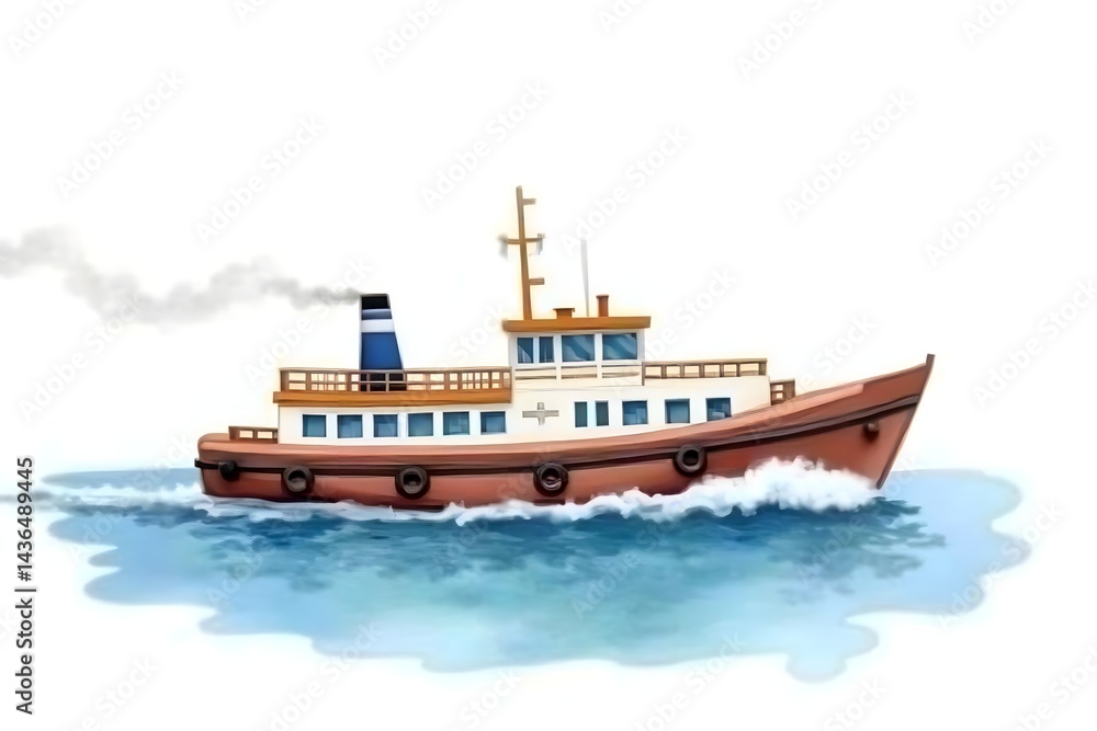 Naklejka premium Watercolor Ferry Passenger Boat on the Water