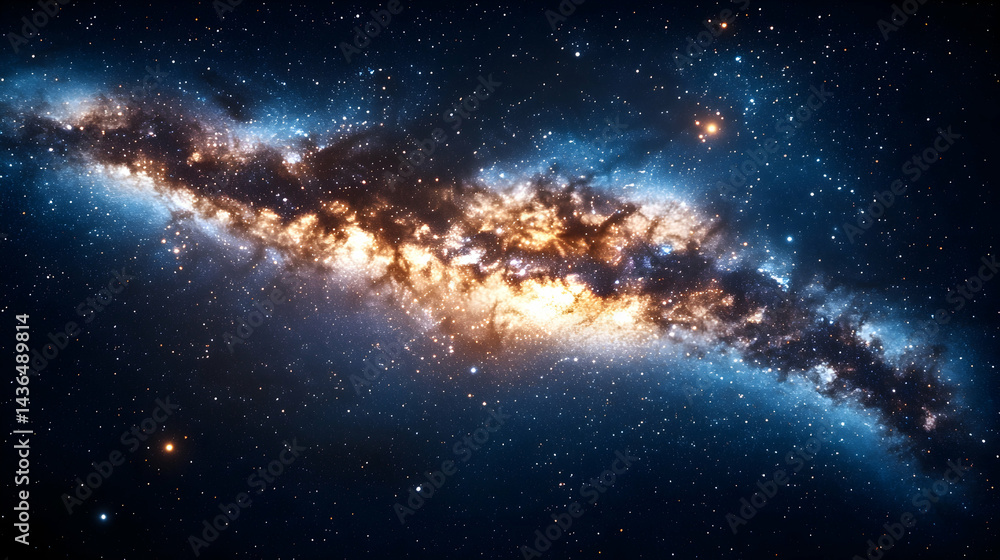 Fototapeta premium Celestial swirl of cosmic dust and stars glowing with blue and orange hues