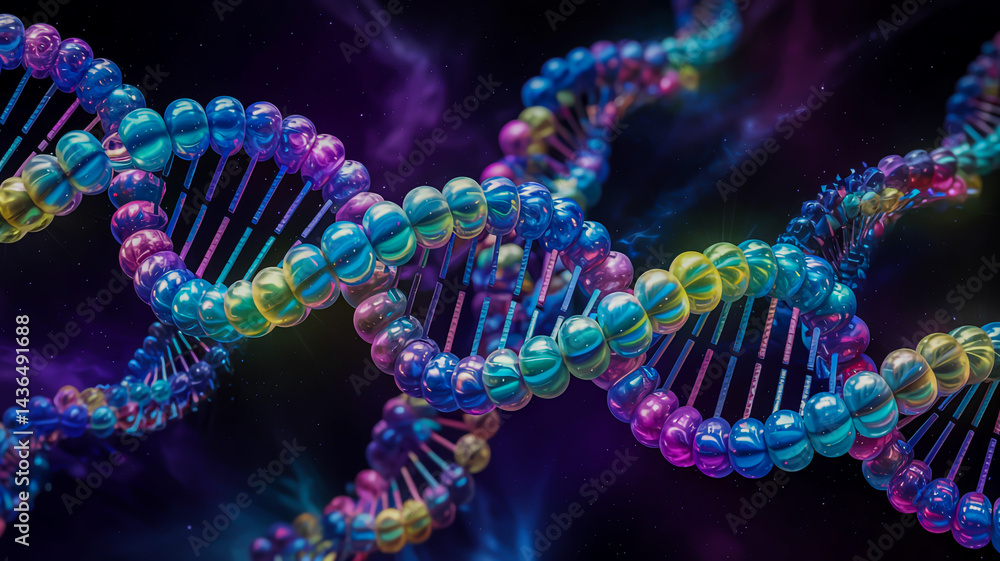 Surreal fractal patterns morphing into a DNA helix, vibrant colors, digital art style Surreal fractal patterns morphing into a DNA helix, vibrant colors, digital art style