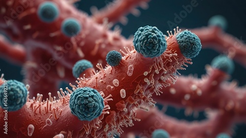 Macro 3d close up of different bacteria and virus cells in a scientific laboratory petri dish on simple background with copy space