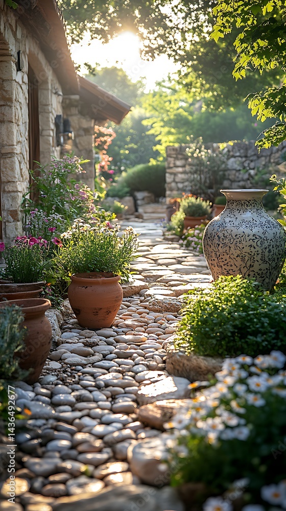 Garden of flowers and porcelain vases high resolution image Garden of flowers and porcelain vases high resolution image