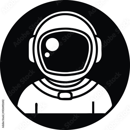 Astronaut Icon Black and White Circular Design