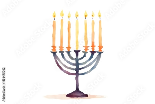 Watercolor Menorah for Hanukkah, Isolated on White Background