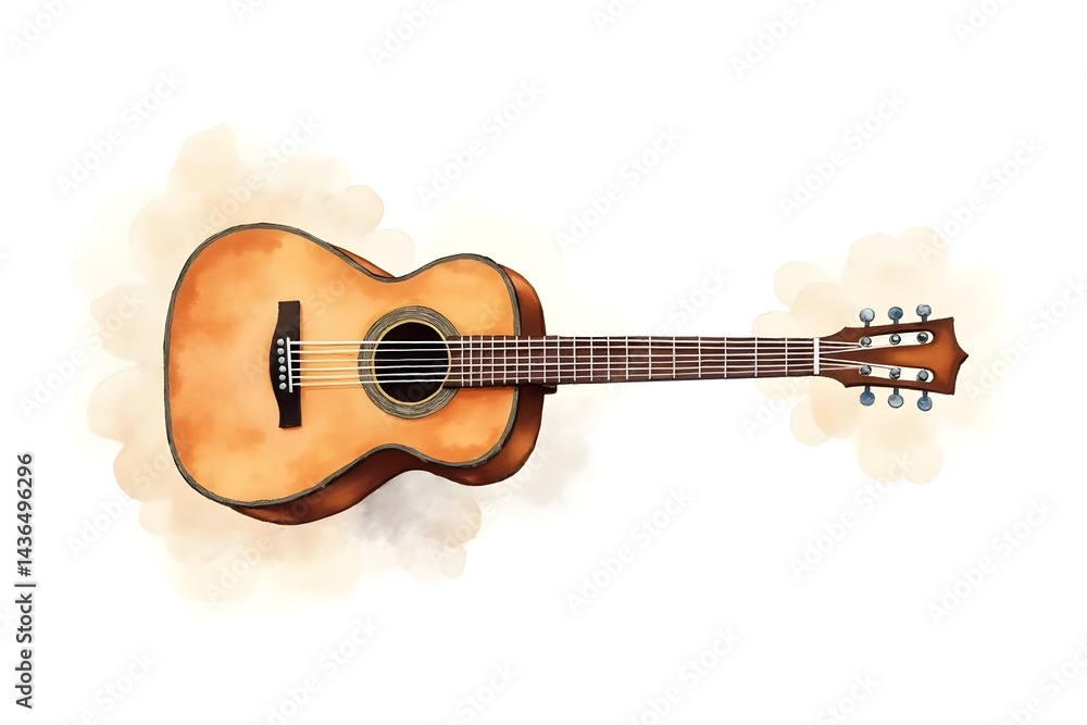 Obraz premium Watercolor Acoustic Guitar Musical Instrument on White