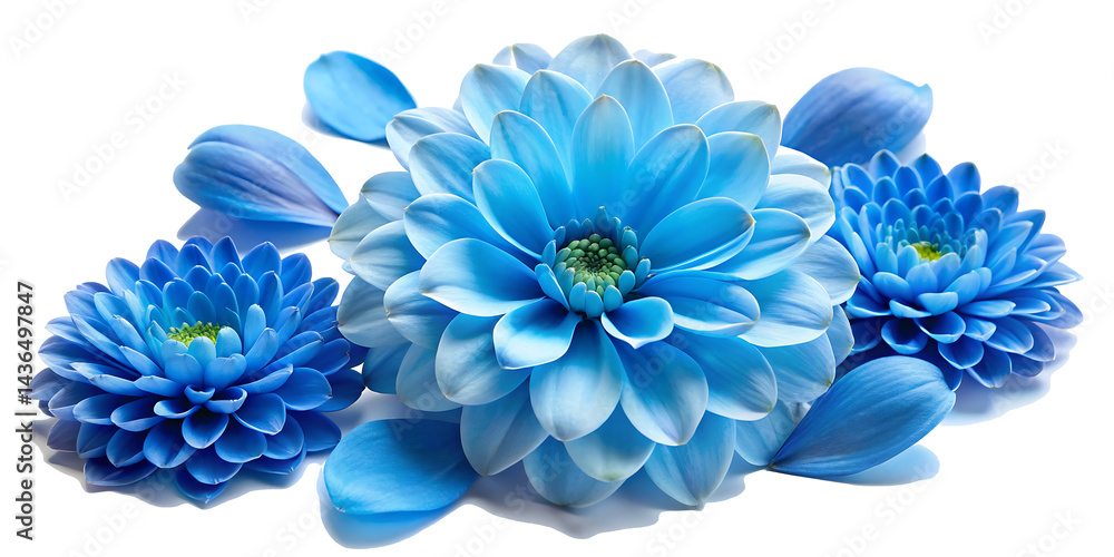 Obraz premium blue flowers and petals isolated on white background PNG