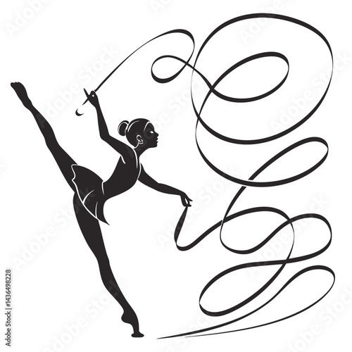 Silhouette of a Rhythmic Gymnastics Athlete with Ribbon