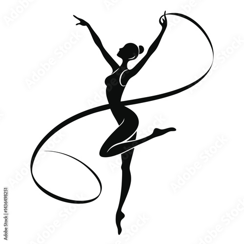 Silhouette of a Rhythmic Gymnast with Ribbon