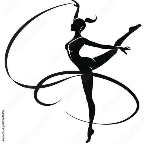 Silhouette of a Rhythmic Gymnast with Ribbon
