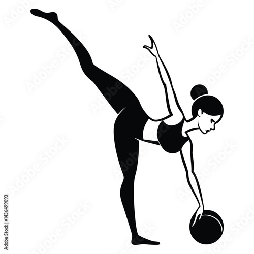 Woman Performing Yoga Pose with Exercise Ball Silhouette