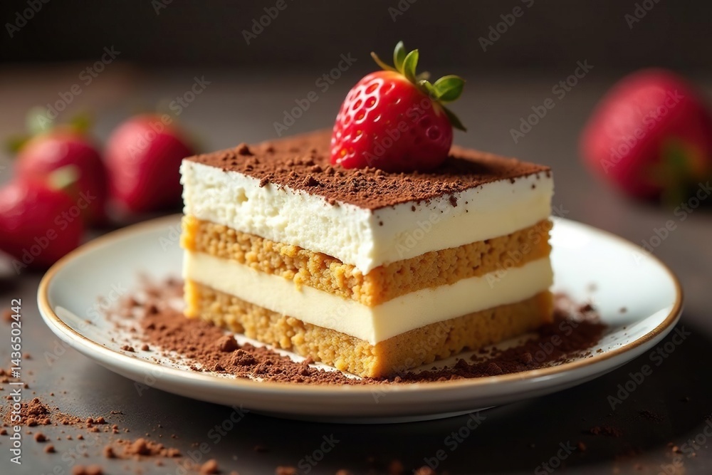 Individual tiramisu portion, showcasing rich texture and coffee dusting , sweet treat, culinary, sponge cake Individual tiramisu portion, showcasing rich texture and coffee dusting , sweet treat, culinary, sponge cake