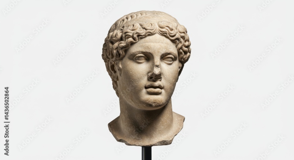 Obraz premium Ancient Roman sculpture head of a young man against a plain background 
