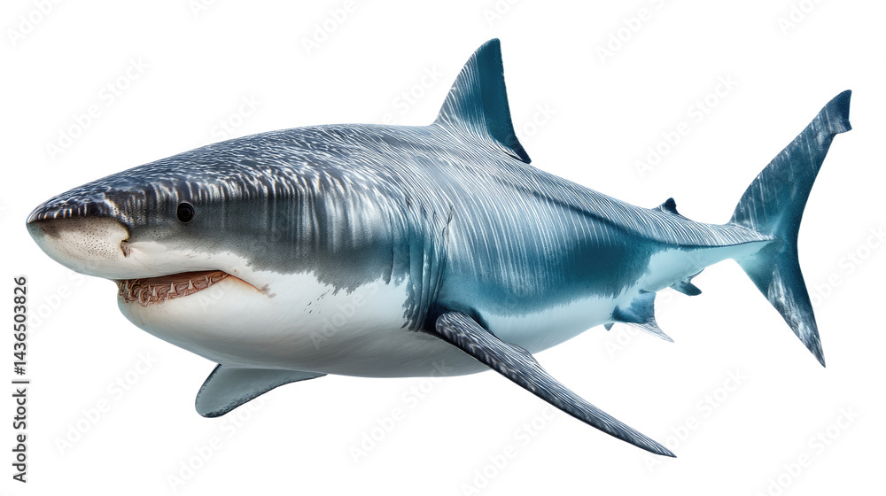 Fototapeta premium Majestic Shark Portrait: Captivating the powerful presence of a great white shark, this image reveals intricate details of its formidable form.
