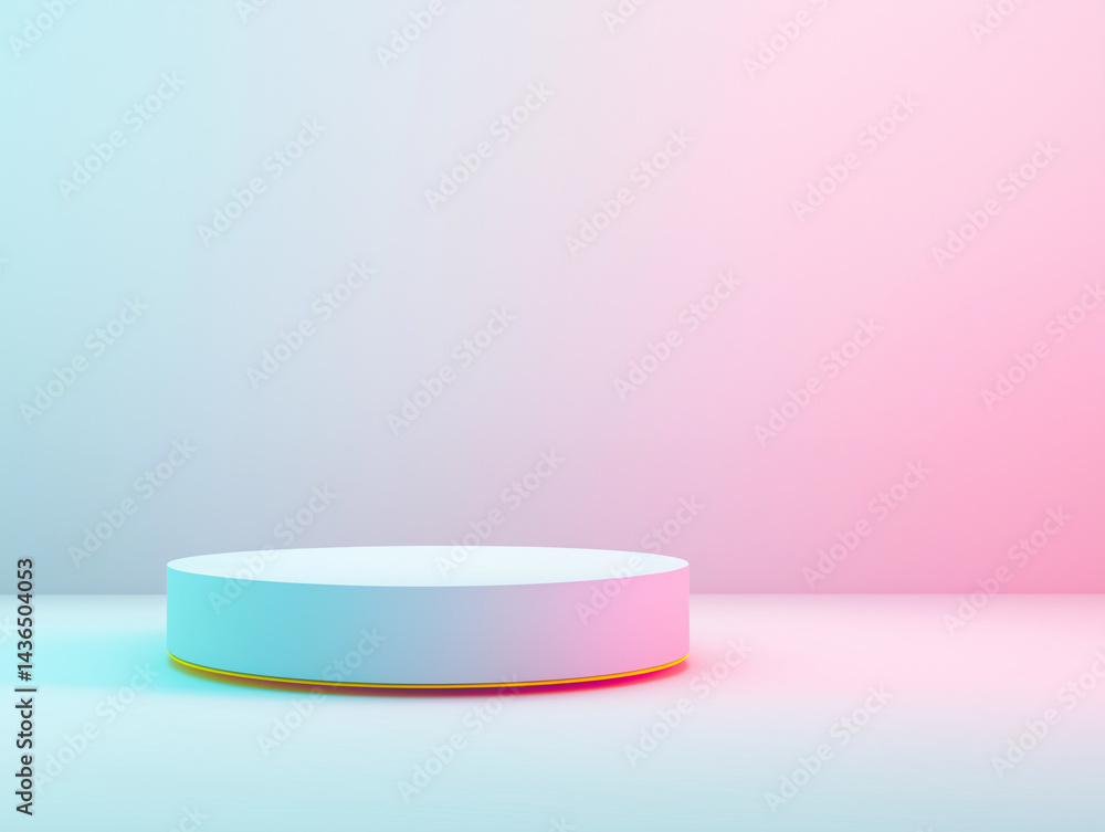 minimalist and modern design, showcasing a circular podium or platform. The background is a gradient blend of soft pastel colors minimalist and modern design, showcasing a circular podium or platform. The background is a gradient blend of soft pastel colors
