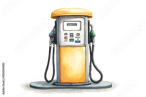 Watercolor Gas Pump, Fuel Dispensing Station Isolated