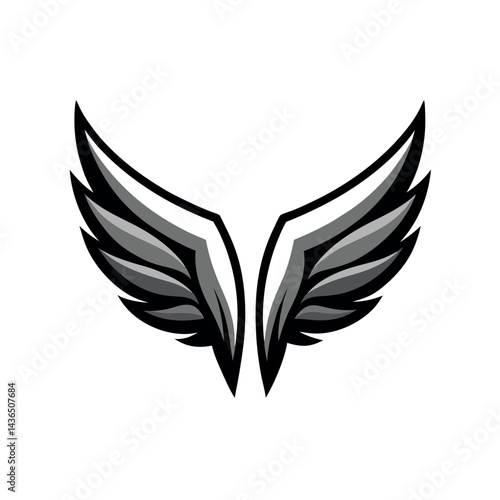 Wings in Curved Arch Angel or Fallen Vector Art