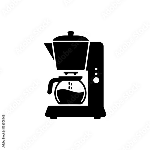 Black Filled Icon of a Coffee Maker Brewing Coffee