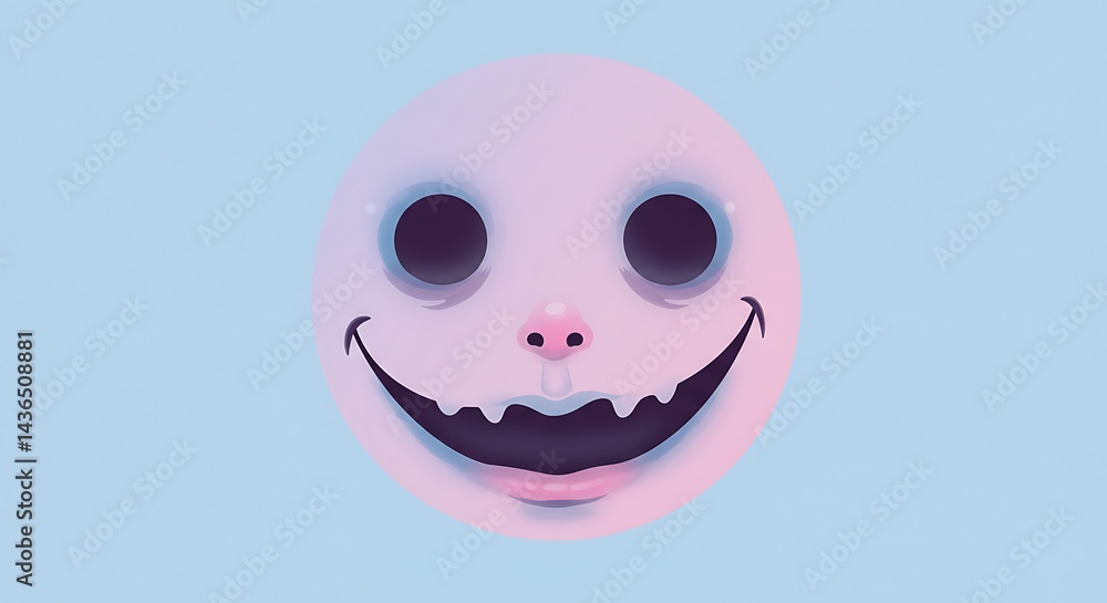 Fototapeta premium Cartoon Face with Large Eyes and Grinning Expression on Light Blue