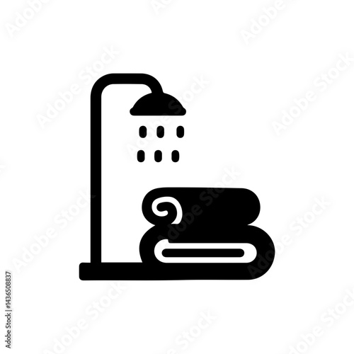 Rolled Up Towel Beside a Shower Stall Black Filled Icon