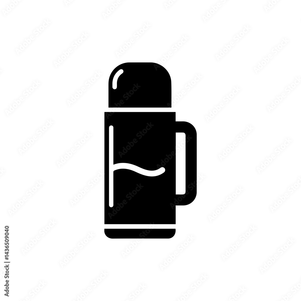 Black Filled Icon of a Thermos with Hot Drink Inside Black Filled Icon of a Thermos with Hot Drink Inside