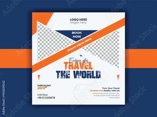 Social media Travel Agency Post banner template and Traveling vector design