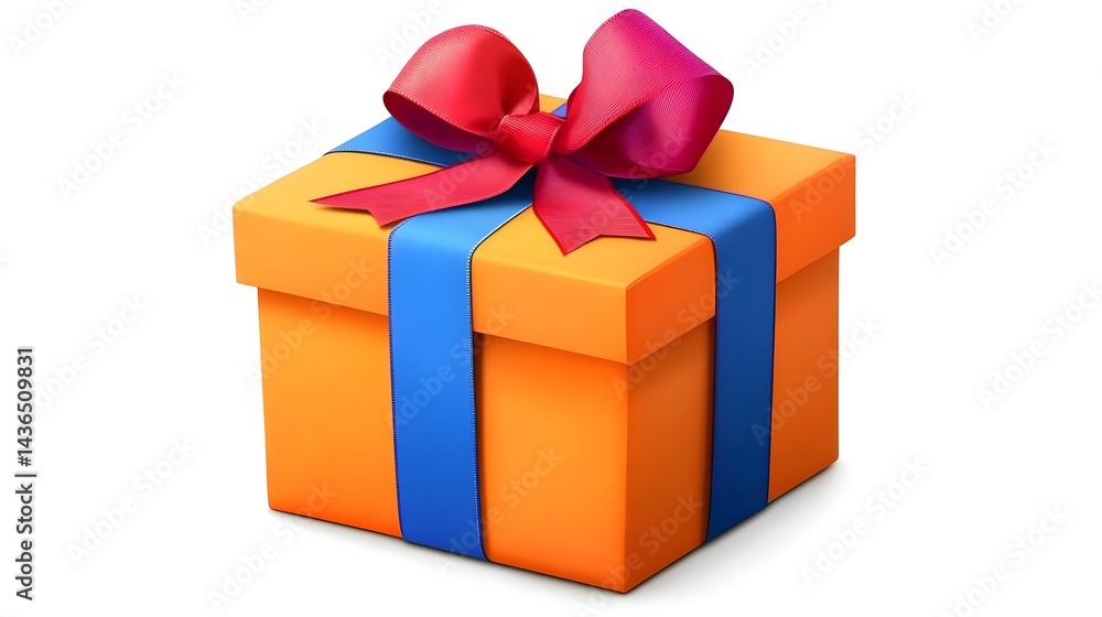 Obraz premium Orange Gift Box with Blue Ribbon and Red Bow for Special Occasions