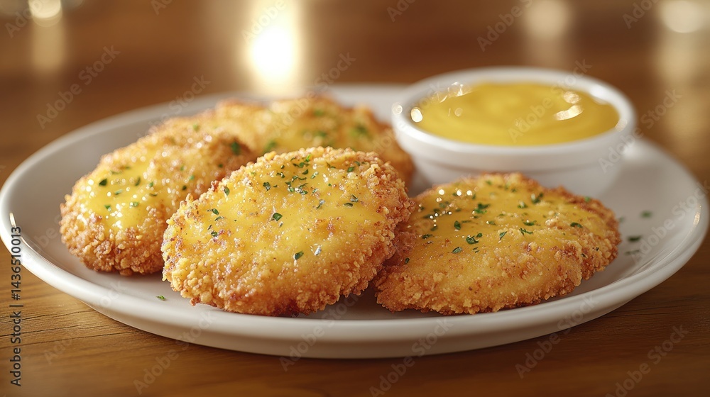 Crispy chicken nuggets with creamy dipping sauce Crispy chicken nuggets with creamy dipping sauce