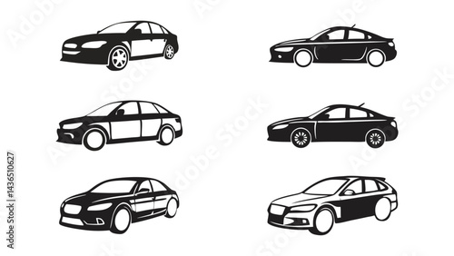 Modern Car Vector  Silhouettes in Black Line Art Style
