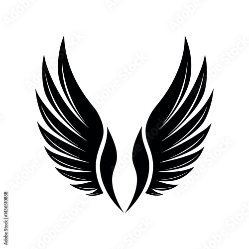 Wings with Clean Feather Sections Tattoo Style