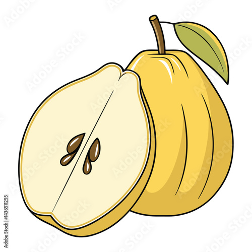 Halved Quince Fruit Illustration