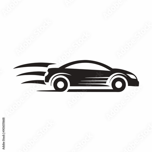 Sport Car Drift Vector Illustration in Black Line Art Style with Speed Trails
