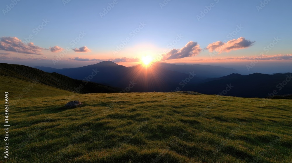 Fototapeta premium Mountaintop sunset over rolling hills