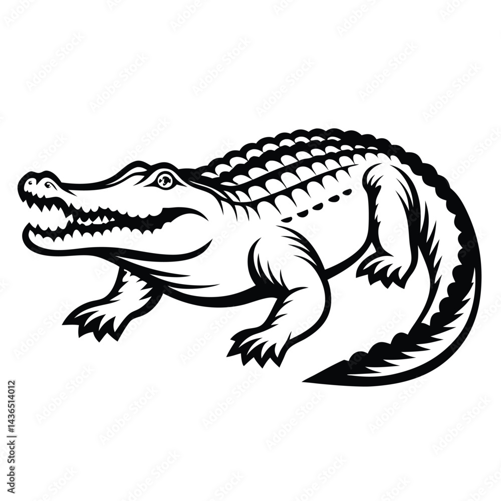 Alligator Silhouette Reptile Profile with Sharp Teeth and Scaled Skin in Black Ink Alligator Silhouette Reptile Profile with Sharp Teeth and Scaled Skin in Black Ink