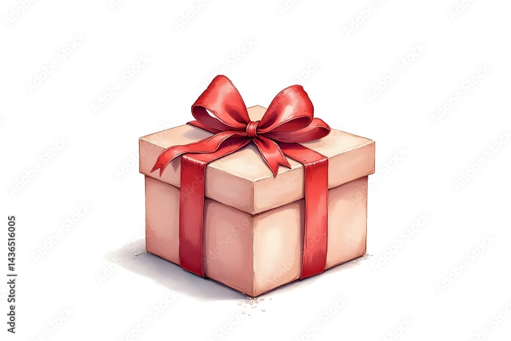 Obraz premium Watercolor Gift Box, Wrapped Present, Isolated on White Background