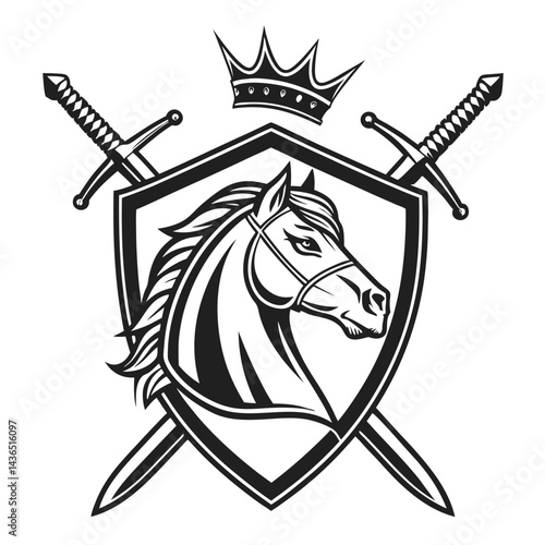Royal Horse Emblem with Crossed Swords and Crown