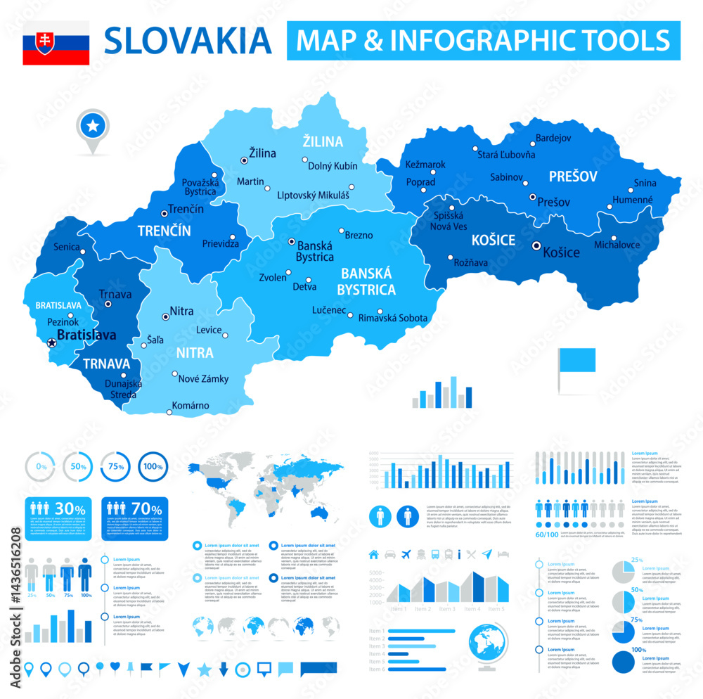 Obraz premium Slovakia Infographic Map with Data Visualization Elements - Vector Map of Slovakia