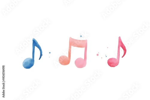 Watercolor music notes, symbols for melody, isolated white background