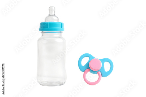 Baby Bottle and Pacifier on White Background