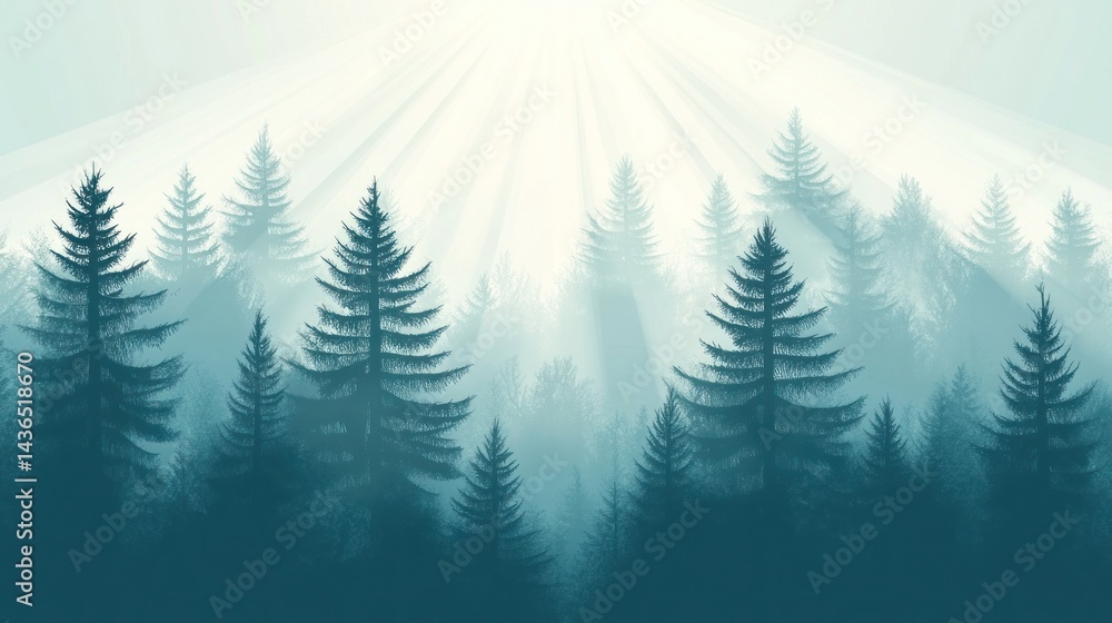 Obraz premium Misty Forest Sunlight