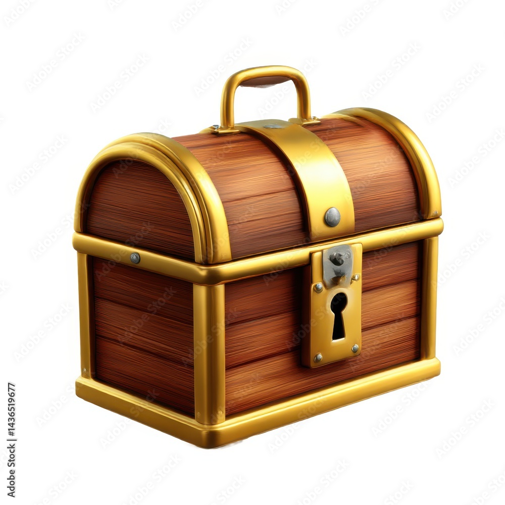 Treasure chest with gold trim on white background Treasure chest with gold trim on white background