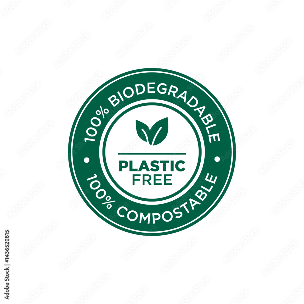Plastic free, 100 Biodegradable and compostable icon Vector Plastic free, 100 Biodegradable and compostable icon Vector