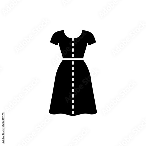 Black Icon of a Dress Sketch with Stitch Lines
