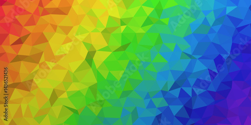 Stunning geometric mosaic with colorful, intricate patterns. Abstract stained glass background , the colored elements arranged in rainbow spectrum design. Vibrant Voronoi tessellation patterns.